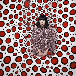 Develop a compelling visual ad campaign for a Yayoi Kusama Print Collection, incorporating exclusive prints inspired by her renowned exhibitions. Vibrant energy and Kusama's distinctive vision should infuse the campaign.