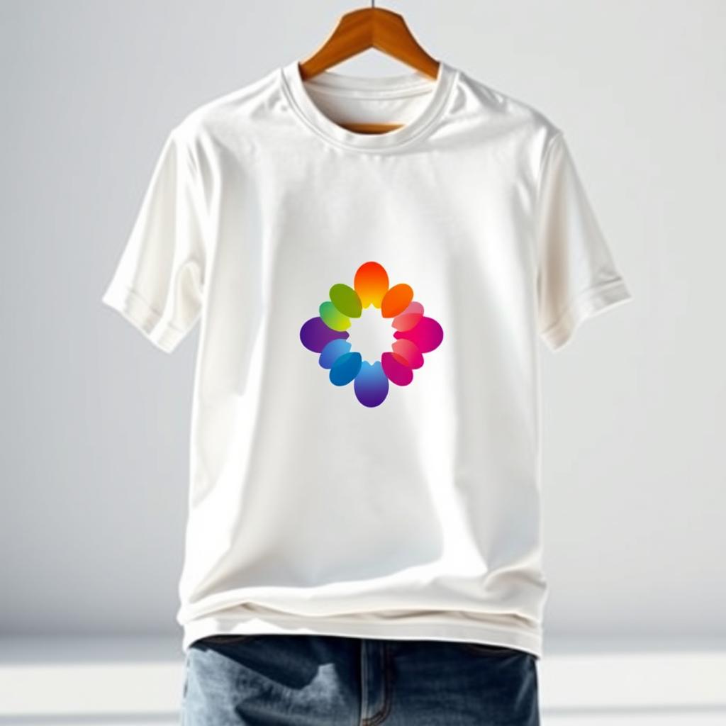 A custom t-shirt design featuring the uploaded logo prominently displayed on the front