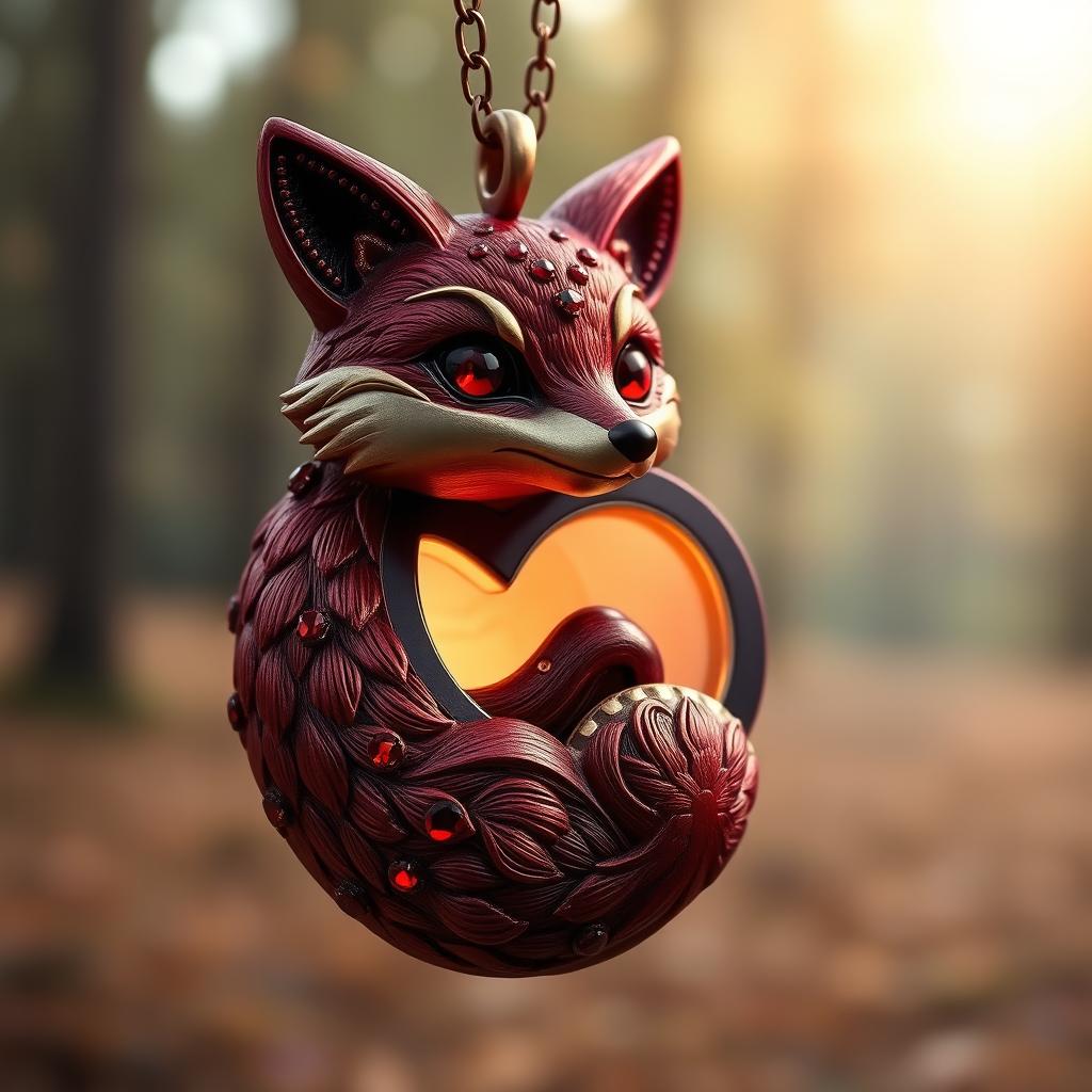 A vintage fox-shaped garnet locket, intricately designed with detailed fur texture and sparkling garnet gemstones embedded in its eyes and body