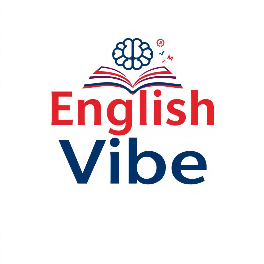 A modern logo design featuring the word 'English' in a bold, dark red font and 'Vibe' in a sleek, dark blue font