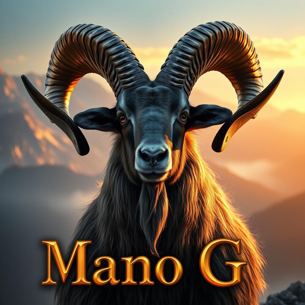 A majestic Markhor goat with large, intricate spiral horns showcasing golden metallic highlights