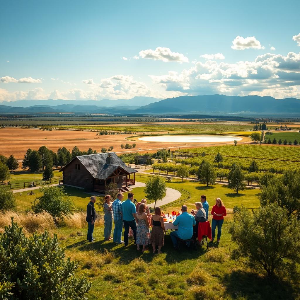 A scenic Nevada ranch during a birthday celebration, featuring a vibrant and joyful gathering of friends and a loving wife