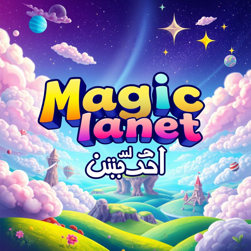 A striking rectangular image featuring the title 'Magic Planet' in bold, whimsical fonts, with 'باتل رويال' below it in a dynamic and stylish script
