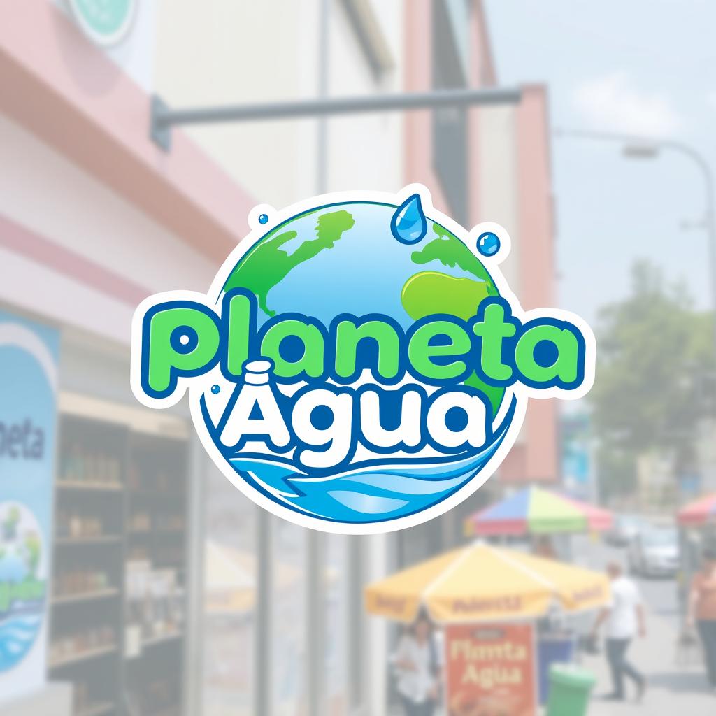 A vibrant and eye-catching logo design for a company called 'Planeta Água', which specializes in selling water