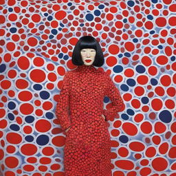 Construct a spellbinding ad for a Yayoi Kusama Print Collection, flaunting exclusive prints inspired by the iconic Gallery Wall exhibitions. Ensure the campaign overflows with the radiant energy and distinctive perspective of Kusama's artwork.