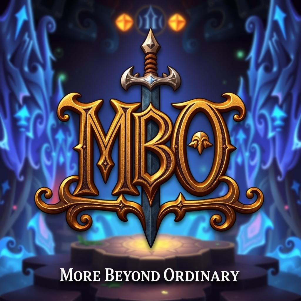 A fantasy medieval-themed logo for the mod 'MBO' (More Beyond Ordinary), featuring intricate, ornate lettering for the initials MBO