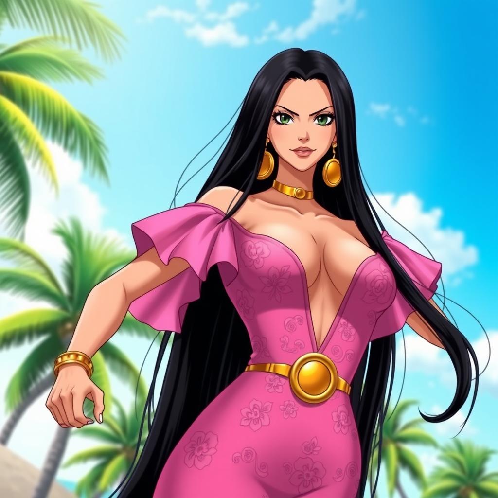A strikingly beautiful woman with long black hair, modeled after Boa Hancock from the anime One Piece
