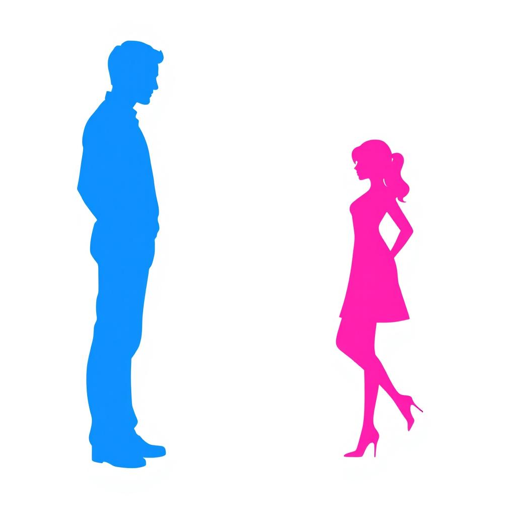 A captivating artistic image featuring a blue silhouette of a male figure and a pink silhouette of a shorter female figure