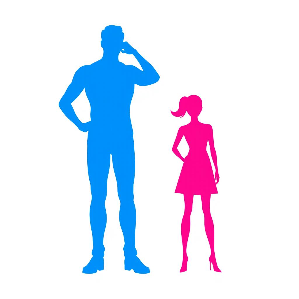 An eye-catching artistic image showcasing a blue silhouette of a male figure and a pink silhouette of a shorter female figure