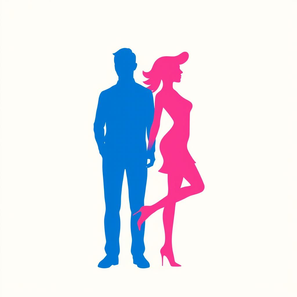 An artistic image featuring a blue silhouette of a male figure and a pink silhouette of a female figure