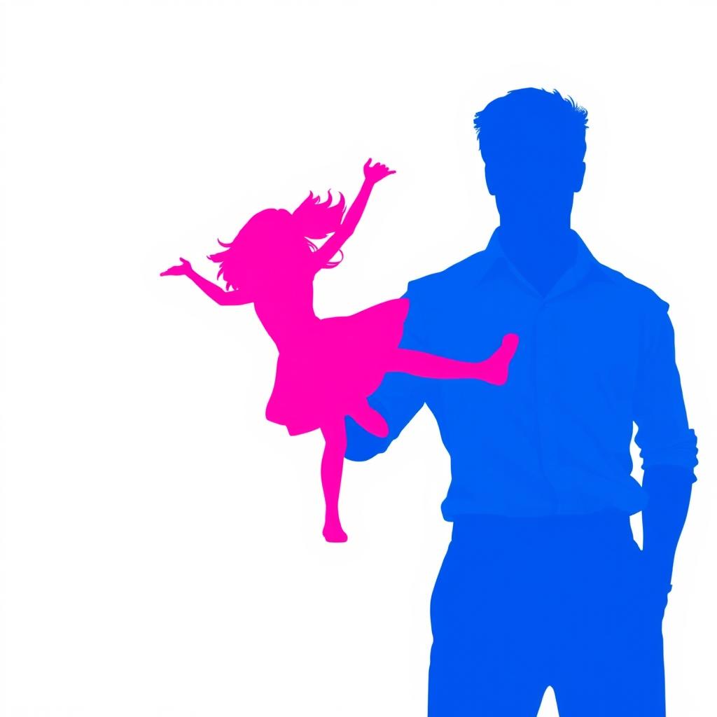 An engaging artistic image depicting a blue silhouette of a male figure alongside a pink silhouette of a girl