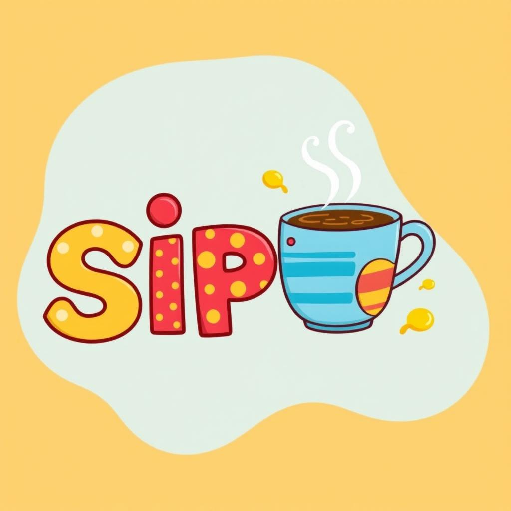 A colorful clipart illustration showcasing the lowercase word "sip" in bold, playful font