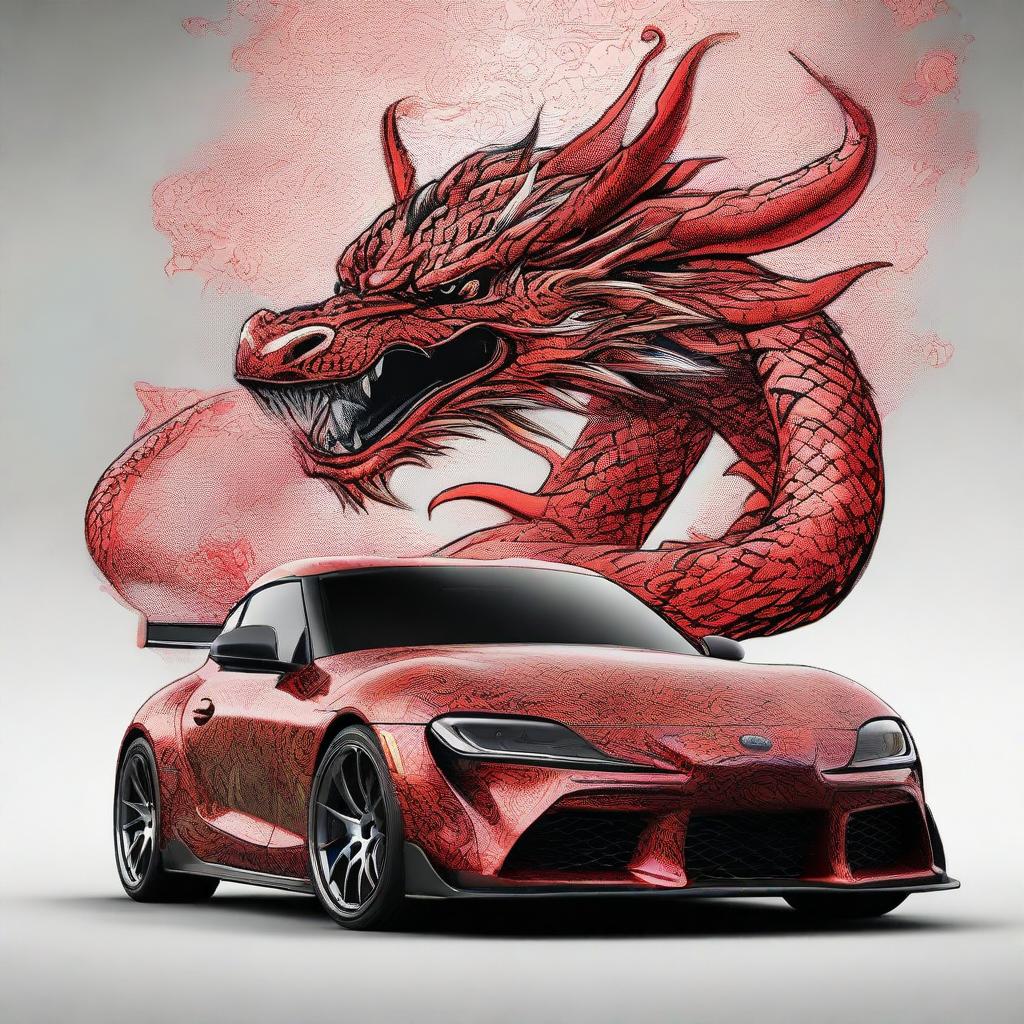 A Toyota Supra with the coolest dragon pattern