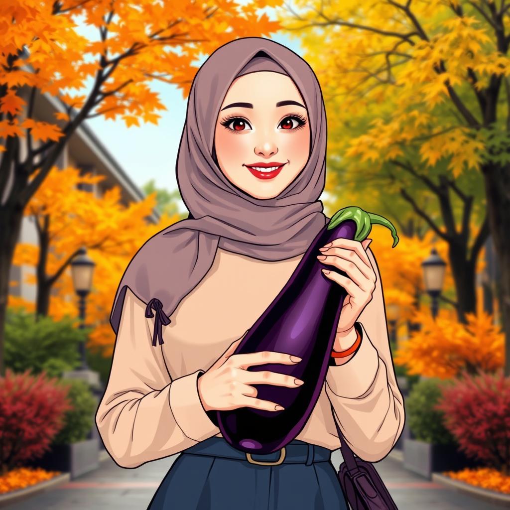 A beautiful woman wearing a hijab, showcasing a large and rounded bust, portraying a unique blend of English and South Korean heritage
