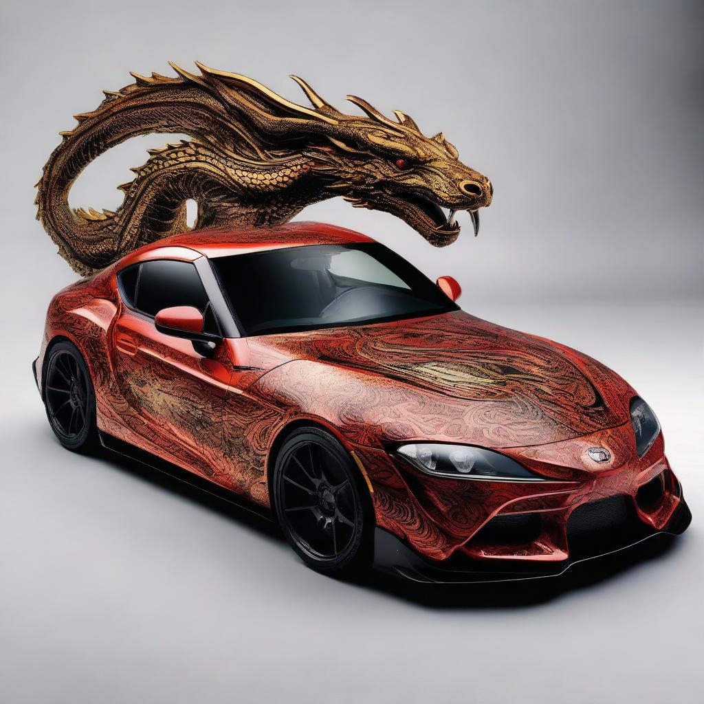 A Toyota Supra with the coolest dragon pattern