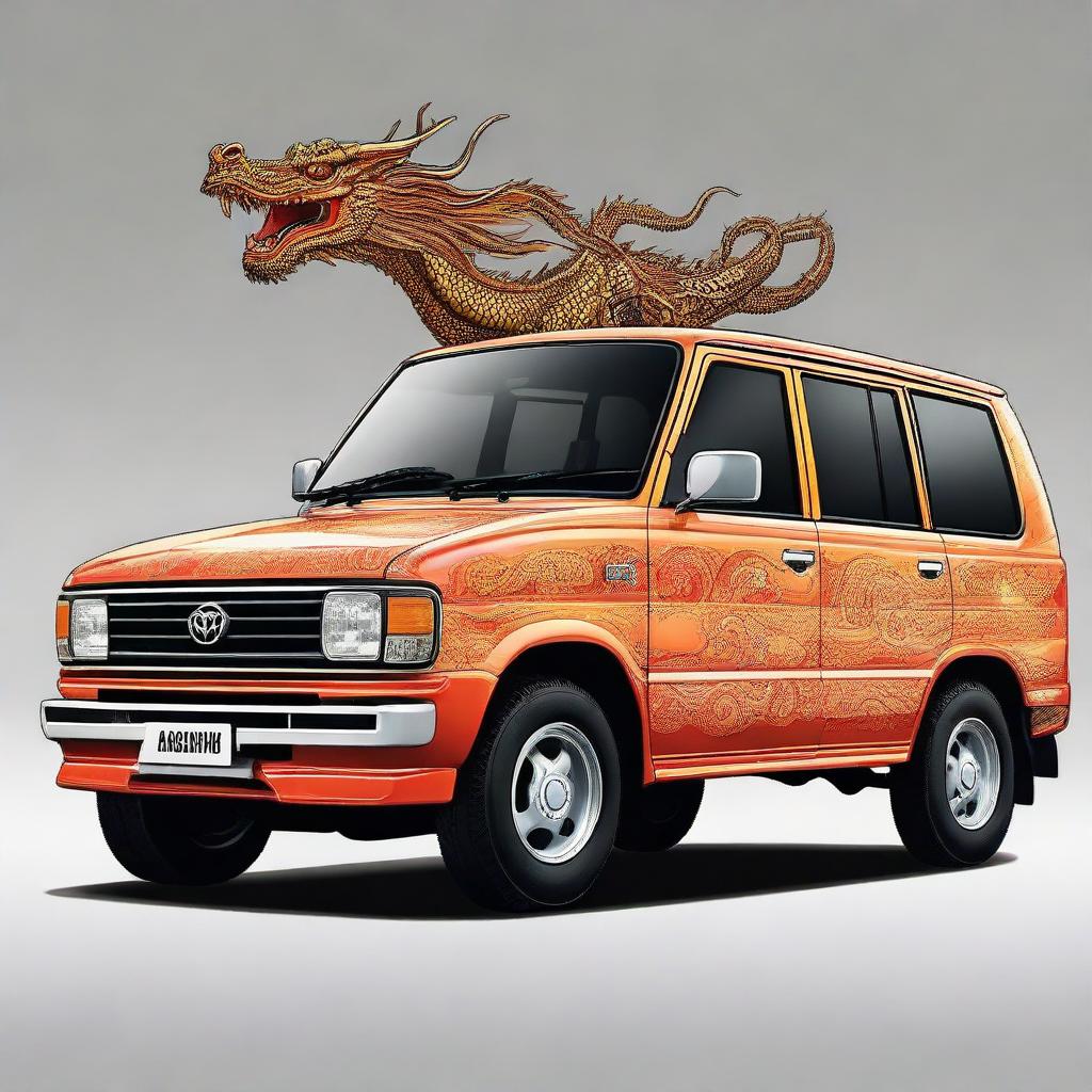 A Toyota Kijang Grand Extra painted with a dragon pattern