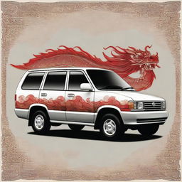 A Toyota Kijang Grand Extra painted with a dragon pattern