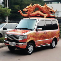 A Toyota Kijang Grand Extra painted with a dragon pattern