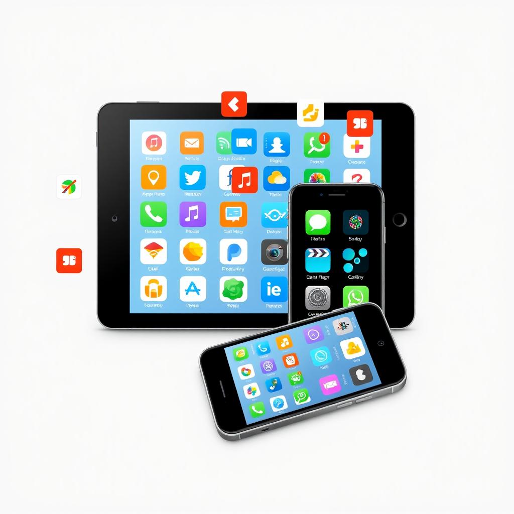 A visually engaging collection of various electronic applications displayed on a tablet and smartphone screen