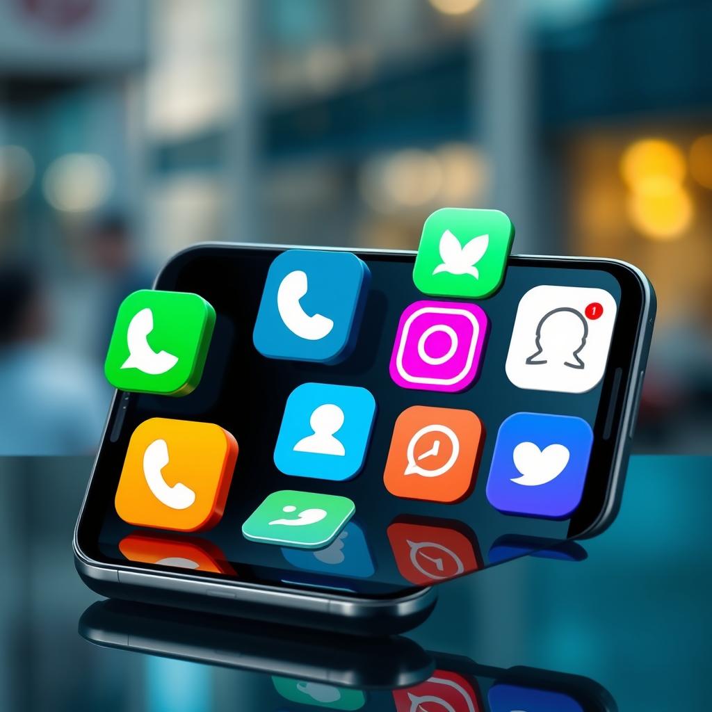A visually appealing arrangement of various chat applications displayed on a modern mobile device, showcasing their distinct icons and colorful interfaces