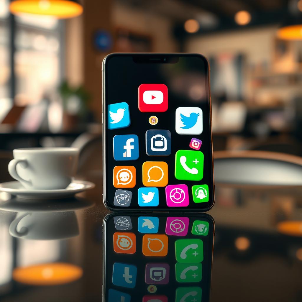 A visually striking image featuring a collection of popular chat application icons displayed on a sleek smartphone screen