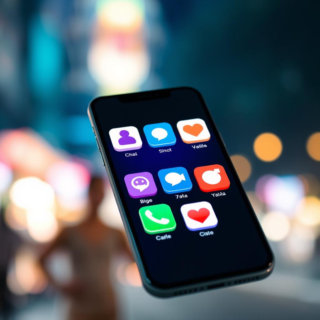 A captivating image featuring a variety of chat and live streaming application icons, including recognizable ones like Bigo Live and Yalla Chat, displayed on a modern smartphone screen