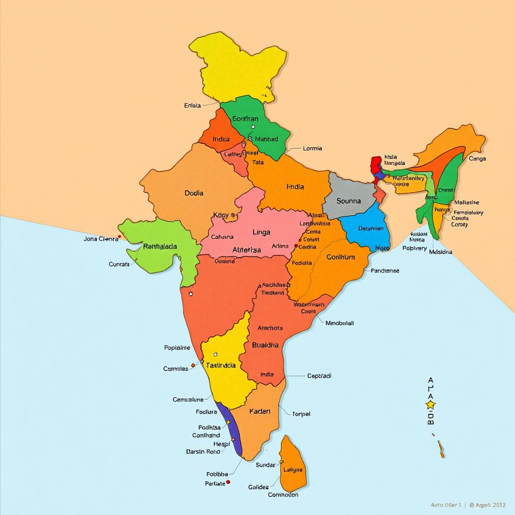 A detailed and colorful map of India showcasing all its states and capitals