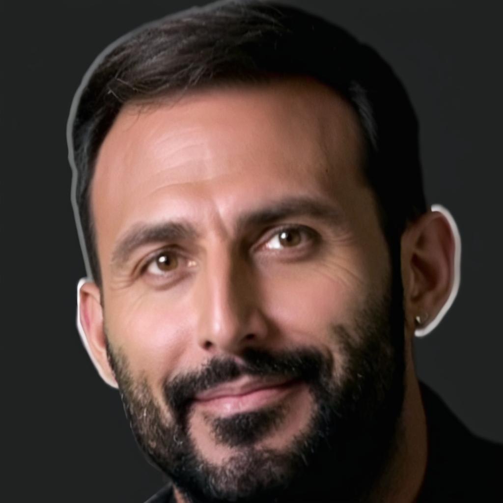Take this photo of a face and make it a gay man who is in a gay event and having fun with other gay friends