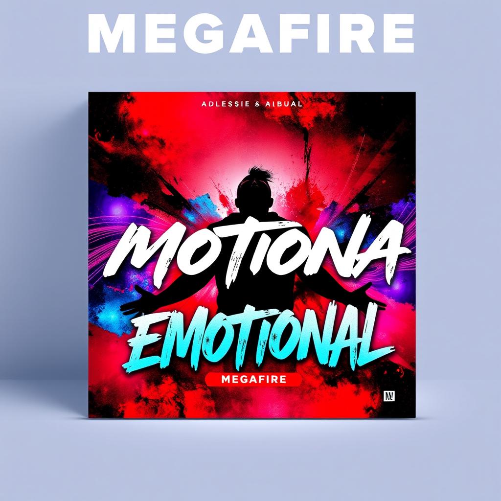 A striking and modern cover design for a rap music album titled 'Emotional' by the artist 'Megafire'