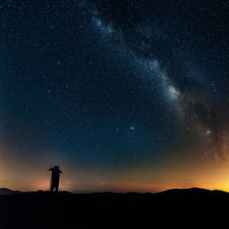 A silhouette of a black photographer capturing the mesmerizing Milky Way night sky