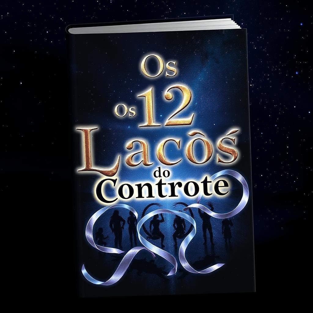 A captivating book cover for a book titled "Os 12 Laços do Controle" that represents the zodiac signs in a dark and mystical atmosphere