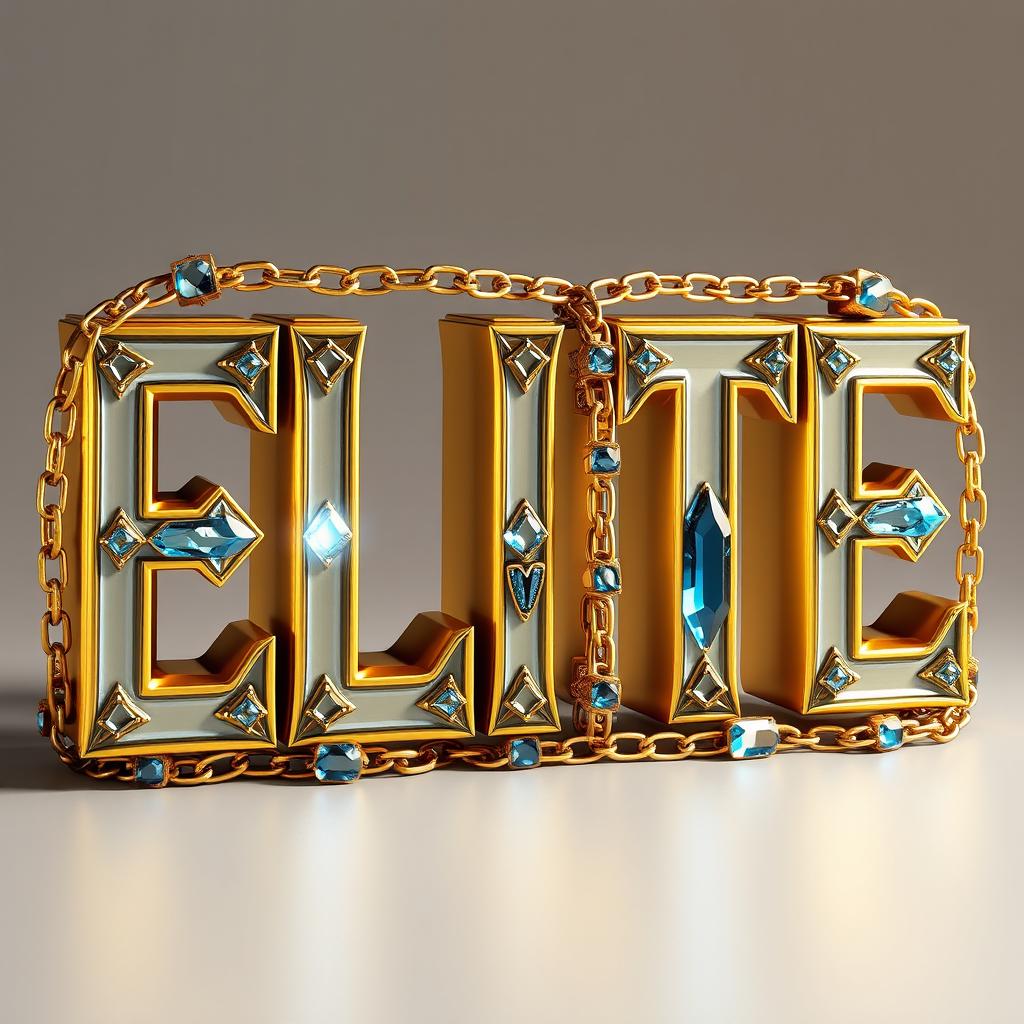 A three-dimensional representation of the word 'ELITE' in large, intricately designed letters