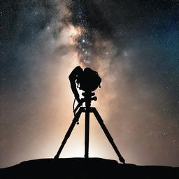 Transform the realistic scene of a silhouetted photographer with camera on a tripod against the Milky Way into a distinctive logo