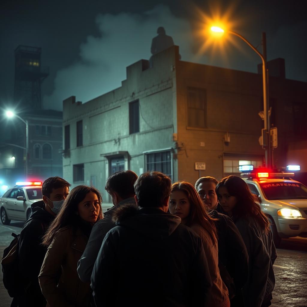 A dramatic scene depicting a heroic rescue operation in an urban environment