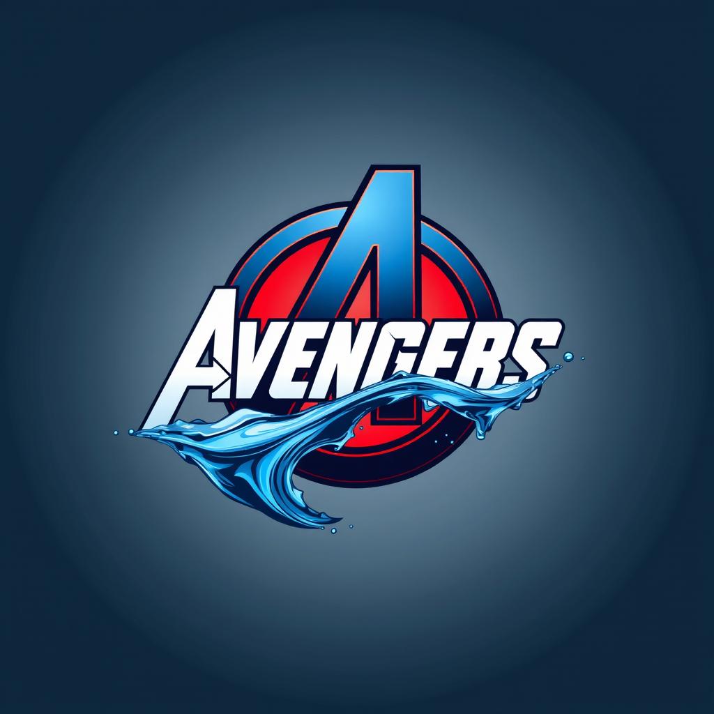 A creative composition featuring the iconic Avengers logo prominently displayed at the top