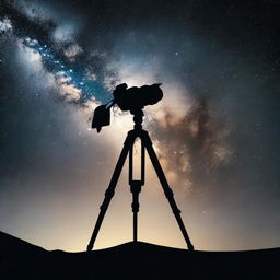 Transform the realistic scene of a silhouetted photographer with camera on a tripod against the Milky Way into a distinctive logo