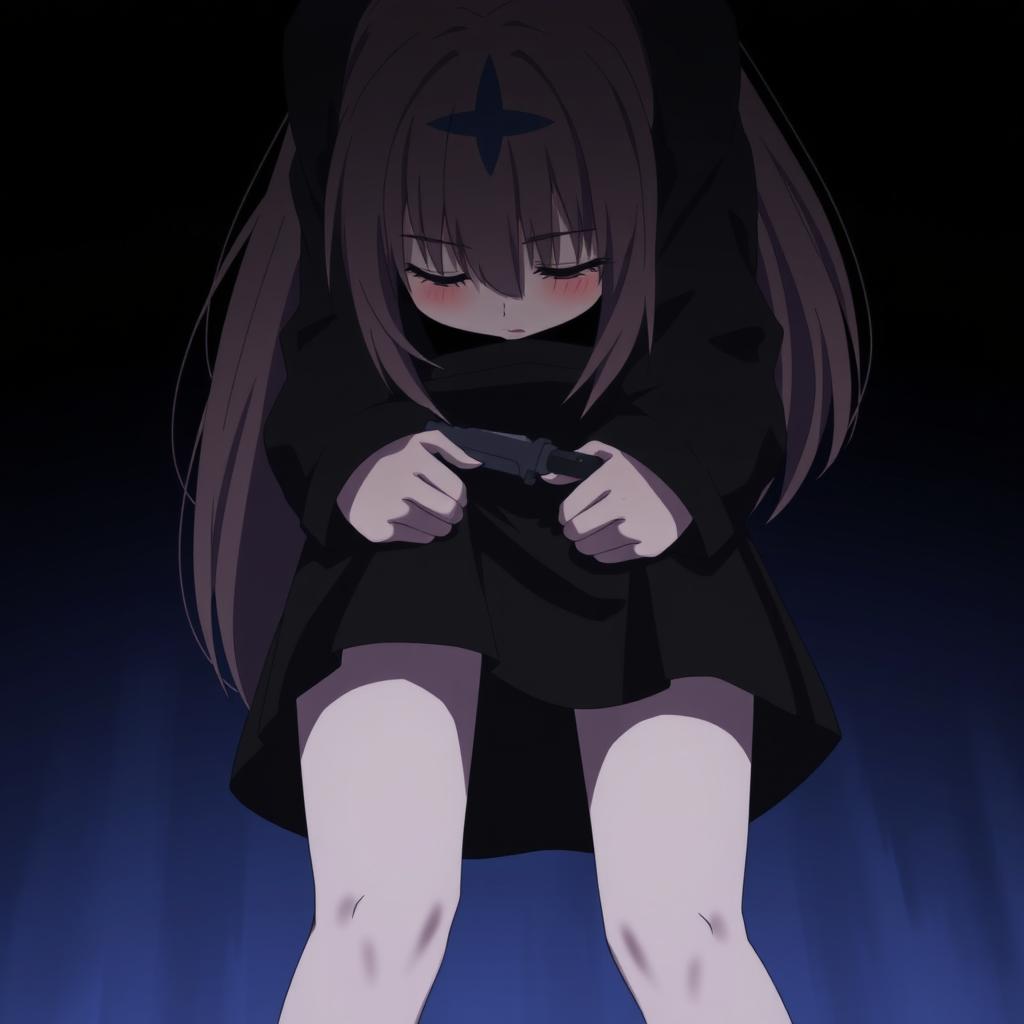 A dramatic anime scene featuring a female character named Yui