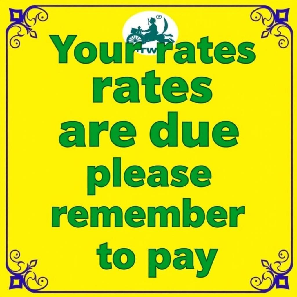 A vibrant and eye-catching poster designed for Malkerns Town Council, featuring the text 'Your rates are due, please remember to pay' prominently displayed
