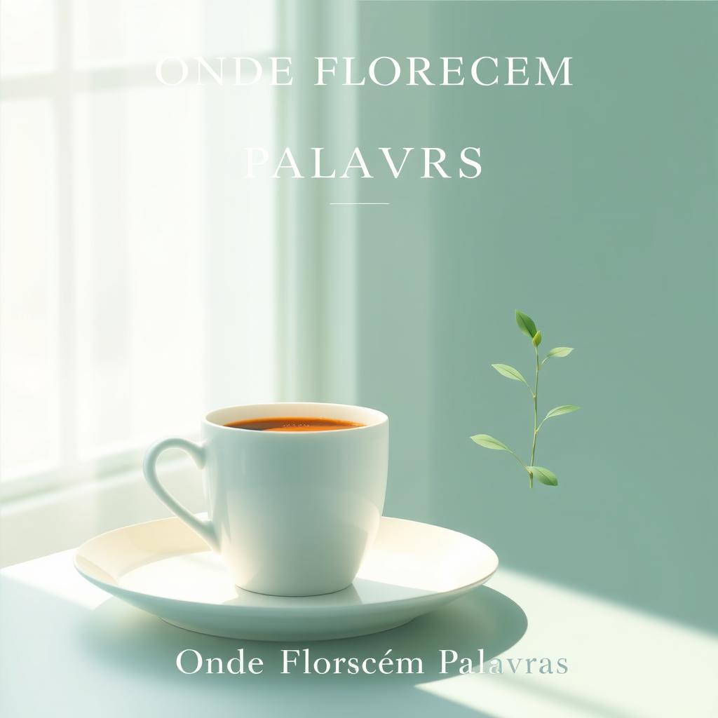 A serene and minimalist cover design featuring a steaming cup of hot coffee and a small plant, symbolizing growth and calmness