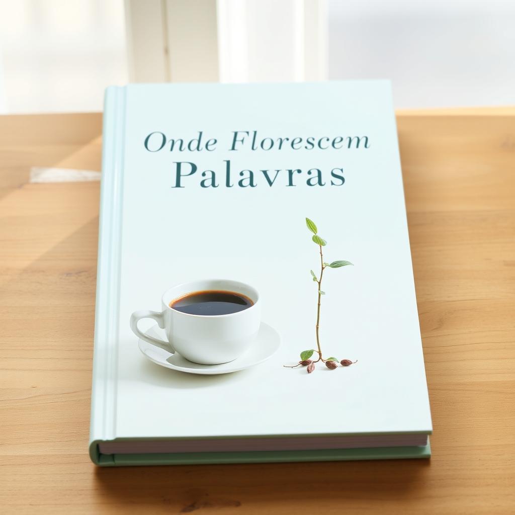 A serene and minimalist book cover featuring a hot cup of coffee alongside a small plant, symbolizing growth and tranquility