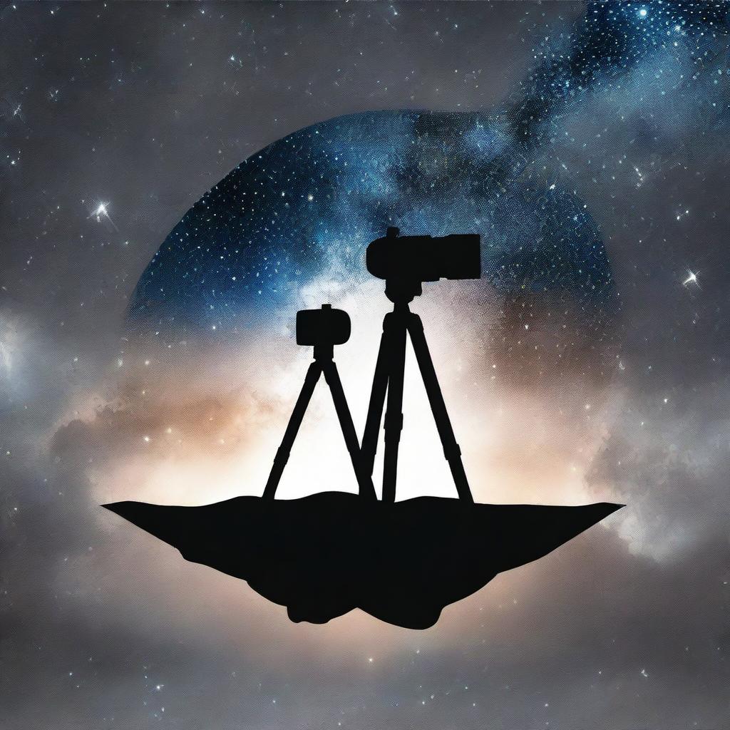 Design a logo from the previous image, optimized for use on photography centric Facebook pages, incorporating elements of a silhouetted photographer with a tripod against the backdrop of the Milky Way.