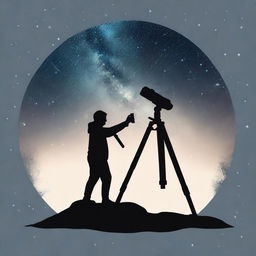 Design a logo from the previous image, optimized for use on photography centric Facebook pages, incorporating elements of a silhouetted photographer with a tripod against the backdrop of the Milky Way.