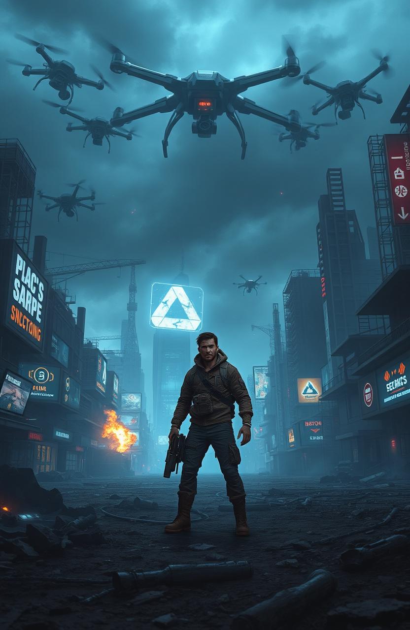 A futuristic dystopian landscape depicting a desolate world dominated by a controlling system named IRIS