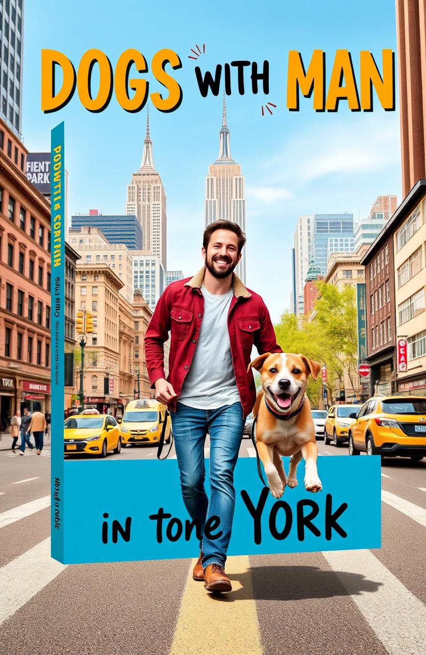 A vibrant and engaging book cover design for a title 'DOGS WITH MAN in New York'
