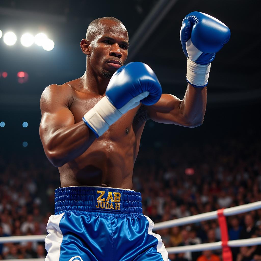 A dynamic action shot of Zab Judah, the professional boxer, in a boxing ring