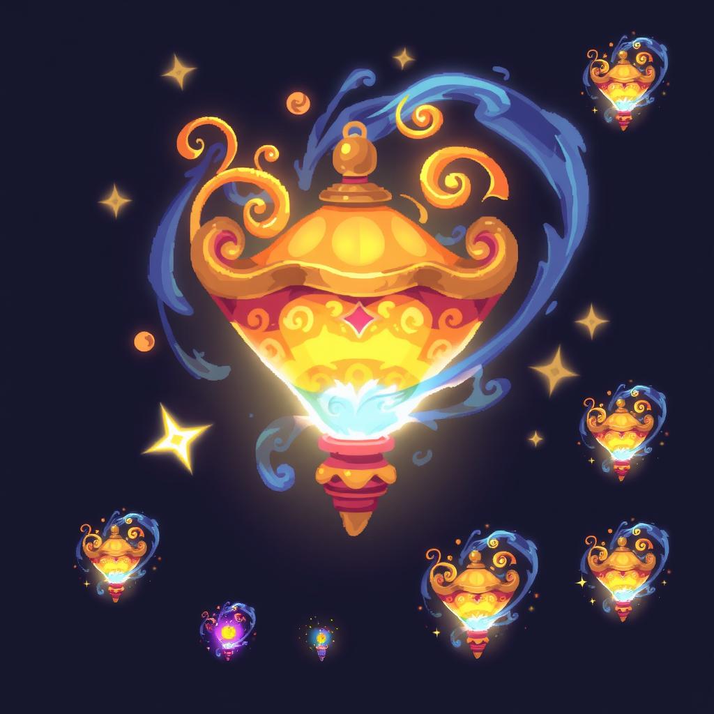 A magical floating lamp emitting glowing light, designed in pixel art style