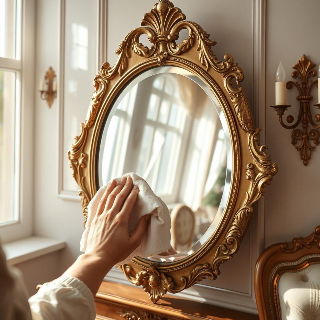 A beautifully detailed image of a vintage mirror in an elegantly designed room
