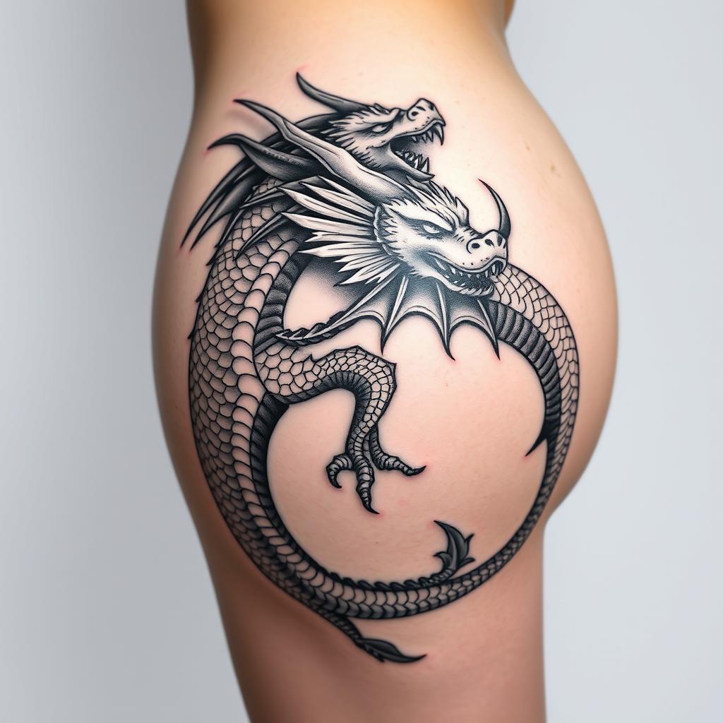 Stunning Black and White Dragon Tattoo Design - A Fusion of Femininity ...