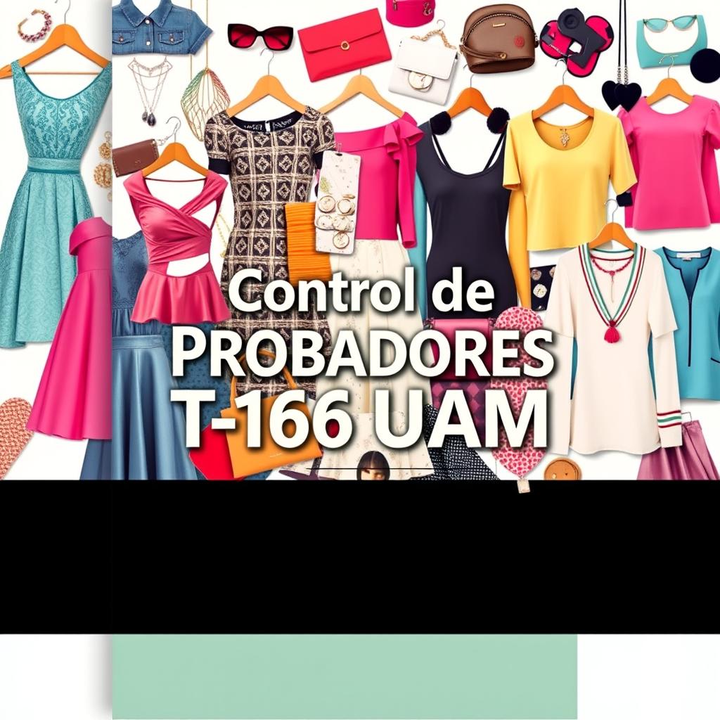 A stylish letter-size notebook cover design for a clothing store titled 'Control de Probadores T-166 UAM'