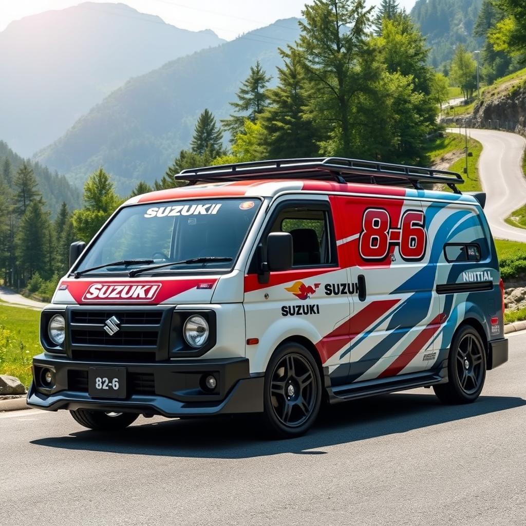 A stylish Suzuki Every Landy van featuring a dynamic Initial D design